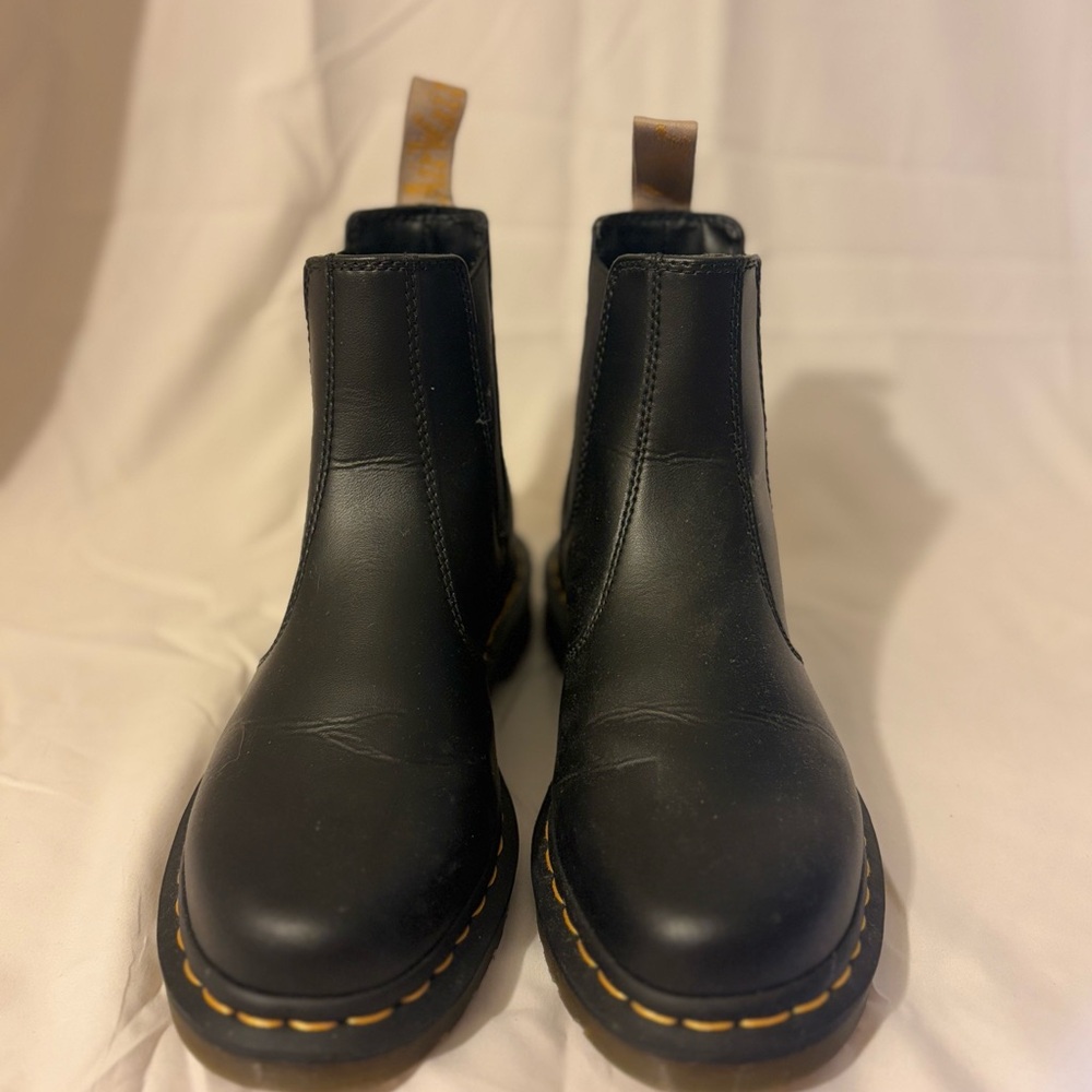 Dr. Martens Black Leather Boots with Yellow Stitching